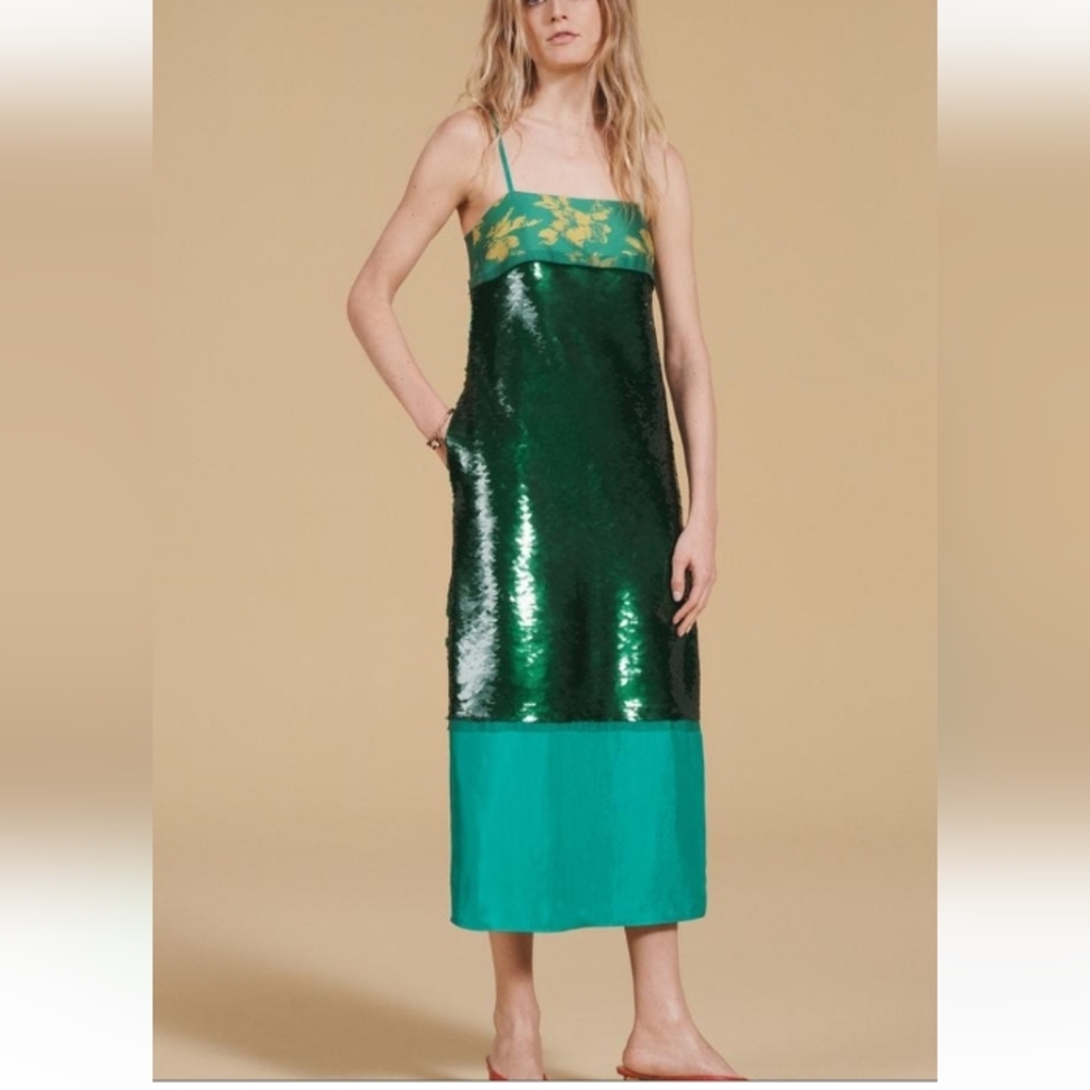 Zara Limited Edition Mixed Sequins and Silk Fabric Midi Dress
